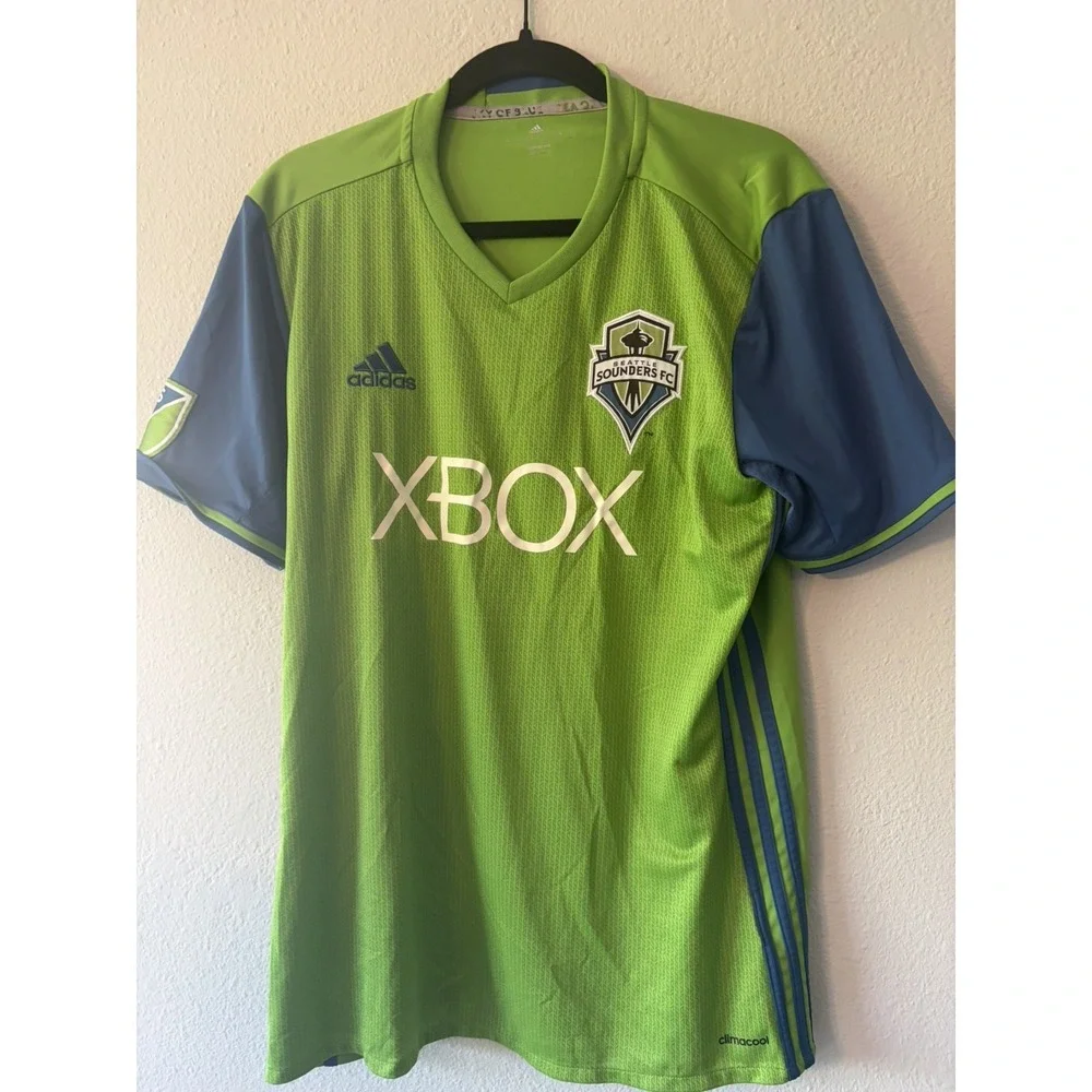 Seattle Sounders FC Jersey Mens Large Green Blue Adidas Football Soccer MLS